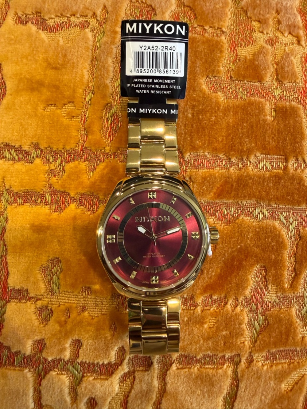 Miykon Men's Gold Stainless Steel Watch - Red Dial, Japanese Movement, Water Re…